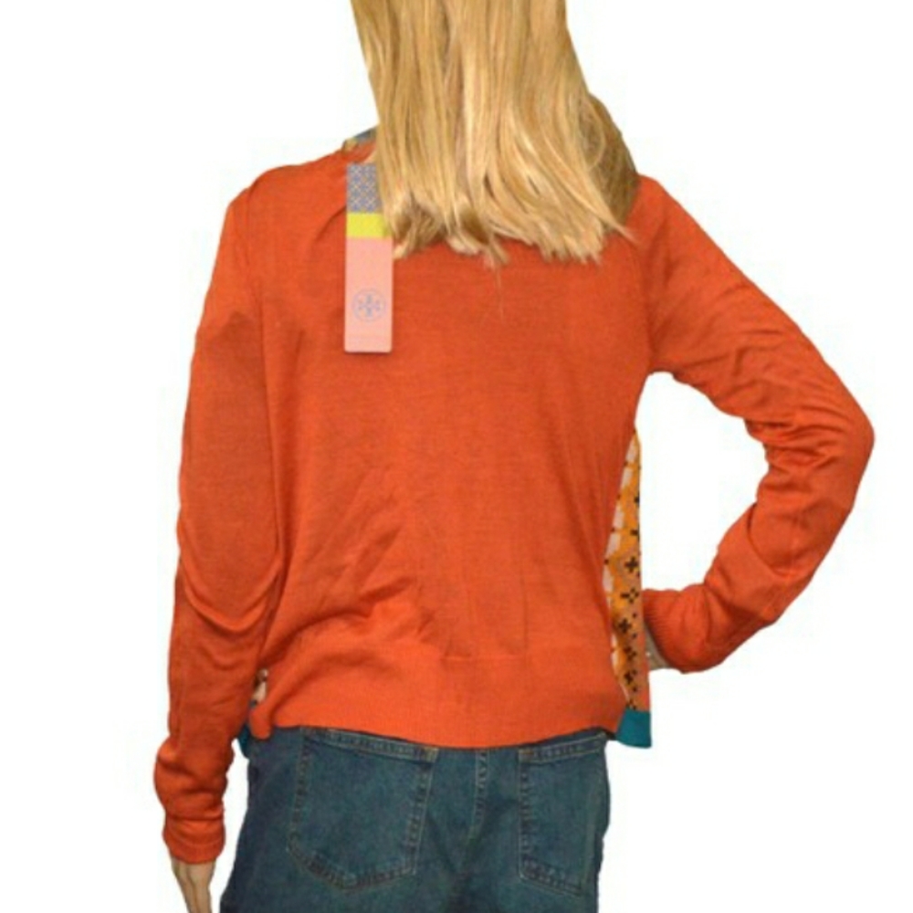 Tory Burch Orange & Teal Patterned Cardigan Sweater - Picture 4 of 9